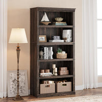 Garvee 5 Tier Bookcase, Farmhouse Book Shelf with Storage Open Display Bookshelves, 67.4" Tall Book Case Wooden 5 Shelf Bookcase Home Decor Furniture for Home Office, Living Room, Bed Room, Oak