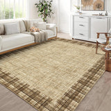 Garvee 10x13 Large Area Rug Modern Plaid Rugs Distressed Checkered Rugs Low Pile Thin Rug Non Slip Non Shedding Stain Resistant Throw Carpet for Bedroom Living Room, Jute - Jute