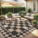 Garvee 9' x 12' Large Easy Jute Indoor Outdoor Area Rug, Washable Non-Slip Low-Pile Checkerboard Rug for Living Room, Dining Room & Patio, Black & Natural - Black & Natural