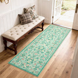 Garvee Washable Runner Rugs 2x6, Soft Floral Carpet, Non-Slip & Fade Resistant, Foldable Low Pile, Green, Ideal for Kitchen & Hallway - Green