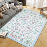 Garvee 10x13 Area Rugs Floral Low Pile Machine Washable for Living Room Bedroom Blue - Blue