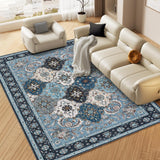 Garvee Washable Rugs 9x12 Vintage Trellis Area Rug for Living Room Oriental Tribal Area Rug for Bedroom Distressed Office Carpet Low Pile Neutral Soft Nursery Rug Blue - Blue