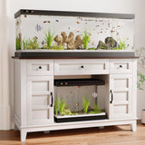 Garvee Farmhouse Aquarium Stand for 55-75 Gallon Tanks – Heavy Duty 1400LBS Cabinet with Double Doors, Drawers, Adjustable Storage, Built-in Power Outlet, Brownish White - White
