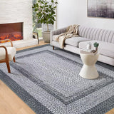 Garvee Bordered Grey 6x9 Washable Braided Rug, Washable Low Pile Non-Slip Polyester Cozy Texture Traditional Aesthetic for Living Room, Bedroom, Office - Gray
