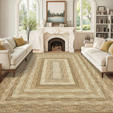 Garvee 8x10 Washable Area Rugs Modern Braided Printed Accent Rug with Non-Slip Backing, Foldable Low Pile Floor Cover, Bordered Indoor Carpet for Living Room, Bedroom - Natural