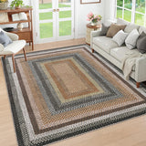 Garvee Bordered Sand/Bronze 10x13 Large Living Room Area Rug Braided Washable Rug Non Slip Bedroom Rug Stain Resistant Dining Room Throw Carpet Braid Printed Farmhouse Accent Carpet for Home Decor Office - Sand/Bronze