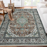 Garvee Oriental Green 9x12 Area Rugs, Living Room Washable Rugs Boho Rug for Bedroom Vintage Rug Non Slip Carpet Tribal Throw Rugs Large Area Rug Stain Resistant Office Rug Classroom Rug - Green