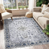 Garvee 8x10 Area Rug Vintage Distressed Machine Washable Area Rug for Living Room Bedroom Traditional Medallion Non-Slip Stain Resistant Accent Rug Carpet for Home Floor Decoration, Grey - Gray