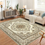 Garvee Boho Floral Medallion 8x10 Area Rug, Washable Yellow Printed Carpet with Non-Slip Soft Low-Pile for Bedroom, Living Room, Office, Yellow - Yellow