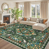 Garvee Green 10x13 Area Rug Washable Floral Non Slip Low Pile Carpet for Living Room Bedroom Dining Office Nursery - Green