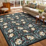 Garvee Black Living Room Rug 10x13 Washable Vintage Floral Print Soft Non Slip Ultra Thin Foldable Mat for Home Office - Black Multi