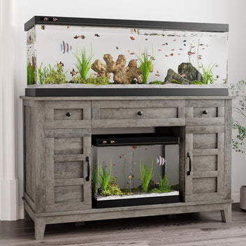 Garvee Heavy Duty Aquarium Stand for 55-75 Gallon Tanks – 1400LBS Capacity, Built-in Power Outlet, Adjustable Shelves, Double Door Storage, Gray
