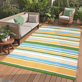 Garvee 9x18 Outdoor Rug Reversible Geometric Plastic Straw Rug UV Resistant Portable Camping Beach Porch RV Deck Yellow Blue Green White - Yellow Blue Green White