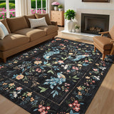 Garvee 5x7 Area Rug Floral Peacock Black Washable Non Slip Soft Low Pile Indoor Carpet for Living Room Bedroom Dining Room Playroom - Black