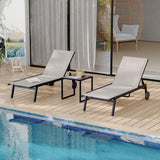 Garvee 3Pcs Patio Chaise Lounge Chairs With Side Table, Adjustable Backrest Poolside Lounger Chairs With Wheels, Pool Outdoor Chaise Lounge Set of 3 - Khaki