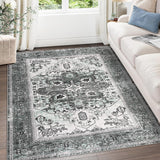 Garvee Washable Area Rug 8x10, Large Boho Living Room Area Rugs, Soft Vintage Rug Carpet for Bedroom, Non Slip Low-Pile Distressed Accent Rug for Bedroom Dining Room Entryway Dorm Kitchen, Grey - Gray