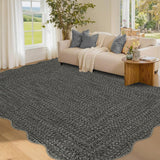 Garvee Imitation Braided Scalloped Washable Rug 8x10 for Living Room Bedroom Nursery, Soft Non Slip Stain Resistant Polyester Carpet - Gray & Brown