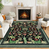 Garvee Jungle Animal Rug 9x12 Washable Non Slip Botanical Area Rug for Living Room Bedroom Nursery Playroom Black - Black