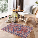 Garvee Boho Pearl Plush Area Rug - Soft, Washable, Non-Slip, Persian Distressed, Synthetic, 2x3 Entryway, Living Room, Bedroom - Red