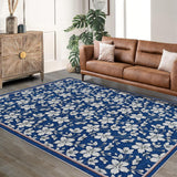Garvee Floral Rug 9x12 Washable Non Slip Boho Soft Bedroom Carpet, Colorful Flower Mat for Living Room, Dining Room, Nursery, Blue - Blue