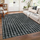 Garvee 6x9 Black Rugs Washable Non Slip Area Rug for Bedroom Living Room Modern Geometric Checkered Print Large Carpet - Black