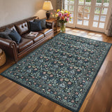 Garvee Washable 8x10 Area Rug Vintage Floral Non-Slip Low Pile Stain Resistant Soft Carpet for Living Room Bedroom Dining Room Dark Black - Dark Black