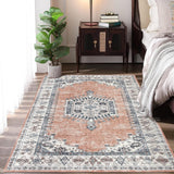 Garvee 8x10 Area Rugs for Living Room Large Washable Boho Rugs for Bedroom Non Slip Throw Carpet for Bedside Dining Room Big Vintage Indoor Soft Home Decor, Orange - Orange