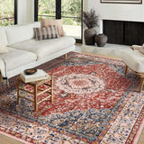 Garvee Area Rug | Rugs for Living Room | Washable – 9x12 Boho Vintage Floral Area Rugs, Soft Faux Lamb Velvet Rug & TPR Non-Slip Backing Carpet for Bedroom,Bathroom, Dining Room, Kitchen, Entryway & Office - Red