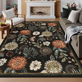 Garvee Floral Rug 5x7 Washable Non Slip Stain-Resistant Boho Rug for Living Room Bedroom Nursery Black - Black