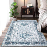 Garvee Large Rug 8x10 Vintage Living Room Area Rug Stain Resistant Washable Rug Non Slip Oriental Area Rug Ultra Soft Rug Low Pile Accent Rug Distressed Rug for Bedroom Living Room, Blue - Blue