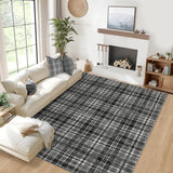 Garvee 10x13 Black Plaid Area Rug Washable Non-Slip Farmhouse Tartan Carpet, Large Low Pile Indoor Rug for Living Room Bedroom Dining Room - Gray