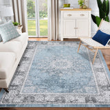 Garvee Vintage Area Rugs, Washable Rug for Living Room, Floral Print Rug, Vintage Rug Distressed Indoor Traditional Mat, Foldable Thin Rug, Non Slip Carpet for Bedroom, Dining Room, Home Office, Blue - Blue