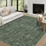 Garvee Washable Rug Large Vintage Non-Slip Stain Resistant Indoor Mats 9x12 Dark Green - Green