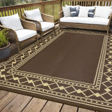 Garvee 10' x 20' Brown Coffee Reversible Outdoor Rug, Waterproof Plastic Straw Patio Mat for RV, Camping, Deck & Porch - Peony Brown