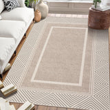 Garvee Modern Bordered 6x9 Area Rugs for Living Room Contemporary Washable Rug Indoor Non Slip Accent Rug Chic Non-Shedding Foldable Thin Rug Throw Carpet for Bedroom Home Office Dining Room Khaki - Light Brown