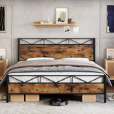 Garvee 2024 New Bed Frame Queen Size, with Rustic Wood Headboard and Footboard, Sturdy Steel Slat Support, Noise Free, No Box Spring Needed, Easy Assembly (Vintage Brown, Queen) - Vintage Brown