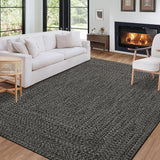 Garvee Washable Area Rug 5x7 Print Braided Machine Washable Rug Solid Printed Textured Carpet Rug Stain Resistant Non-Slip Accent Rug Farmhouse Floor Cover for Dining Bedroom Decor, Gray Brown - Gray Brown