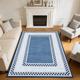 Garvee Area Rug 6x9, No Slip Washable Checkered Pattern Rug for Living Room Bedroom Dining Room, Blue, Low-Pile, Durable & Soft - Blue