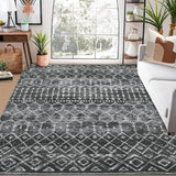 Garvee Bohemian Washable Rug 9x12 - Vintage Design, Non-Slip, Polyester, Washable, Stain Resistant, Living Room, Bedroom - Black