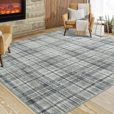 Garvee Plaid Green 9x12 Living Room Rug, Large Washable Rugs for Bedroom Modern Plaid Office Floor Carpet Distressed Rug Low Pile Farmhouse Area Rug Non Slip Checkered Floor Cover - Grayish Green