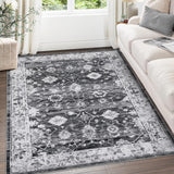 Garvee Area Rug 5x7 Machine Washable Rug Distressed Carpet Stain Resistant Non-Slip Accent Rug Vintage Floral Living Room Rug Floor Cover for Dining Office Bedroom, Grey - Gray