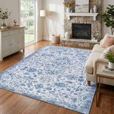 Garvee 4' x 6' Blue Vintage Persian Floral Area Rug, Washable Non-Slip Low-Pile Carpet for Living Room, Bedroom and Dining Room - Blue