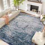 Garvee 8x10 Area Rugs for Living Room, Machine Washable Non-Slip Ombre Vintage Distressed Accent Rug, Ultra-Thin Soft Large Area Rug for Bedroom Dining Room, Blue/Beige Multi - Blue Multi