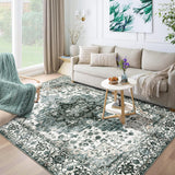 Garvee Washable Oriental Area Rug 5x7 Green Vintage Rugs Floral Print Throw Carpet Soft Non Slip Bedroom Rugs Retro Accent Throw Kitchen Mat Ultra Thin Traditional Home Deor Rug for Kitchen Office - Green