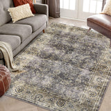 Garvee Large Area Rug 8x10 Machine Washable Rug Boho Vintage Floral Low Pile Large Thin Non-Slip Non-Shedding Carpet for Home Decor, Grey - Tan & Ivory