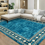 Garvee Bordered Blue-Green 5x7 Area Machine Washable Rug Modern Bordered Carpet Rug Stain Resistant Non-Slip Accent Rug Minimalist Border Table Rug Farmhouse Floor Cover for Dining Office Bedroom - Blue-Green