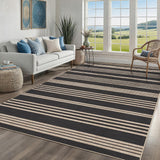Garvee Modern Striped Easy Jute Area Rugs 9x12 Large Indoor Outdoor Rug Black and Natural Color - Black & Natural-Stripes