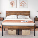 Garvee Full Metal Bed Frame with Storage, Sturdy Platform, Headboard & Footboard, MDF Wood, Noise-Free, 600lbs Capacity, Easy Assembly - Rustic Brown