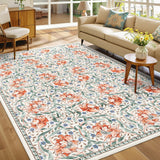 Garvee Floral 10x13 Area Rugs Washable Ultra-Thin Large Rug for Living Room Non Slip Vintage Beige - Beige Multi