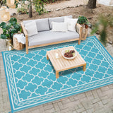 Garvee Outdoor Light Blue 9x12 Large Rug Waterproof Plastic Straw Rug Moroccan Easy-Cleaning Outdoor Area Rug Carpet Rv Mat Outdoor Patio Camping Rug for Picnic Backyard Deck Balcony Porch - Light Blue